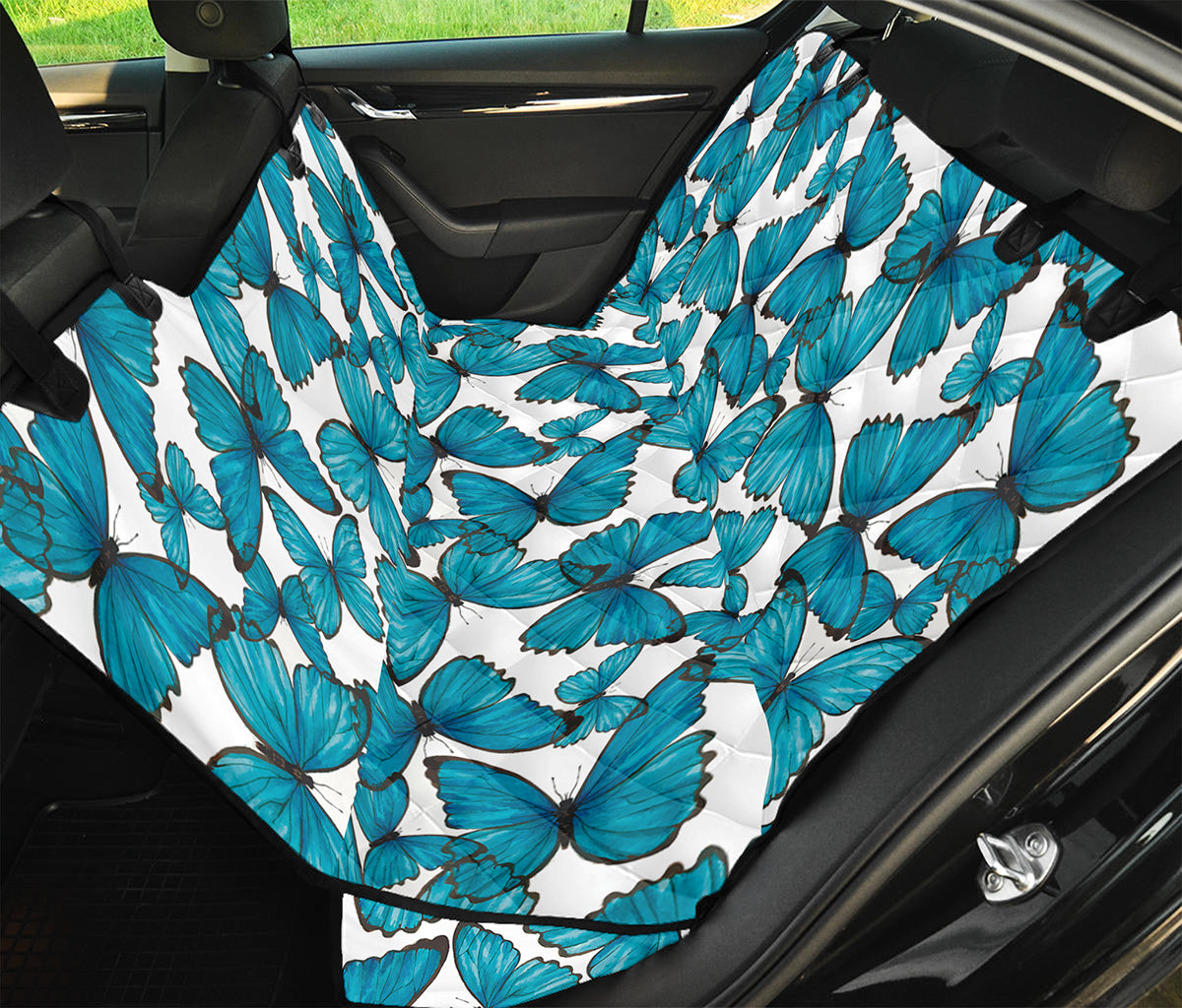 Blue Watercolor Butterfly Pattern Print Pet Car Back Seat Cover