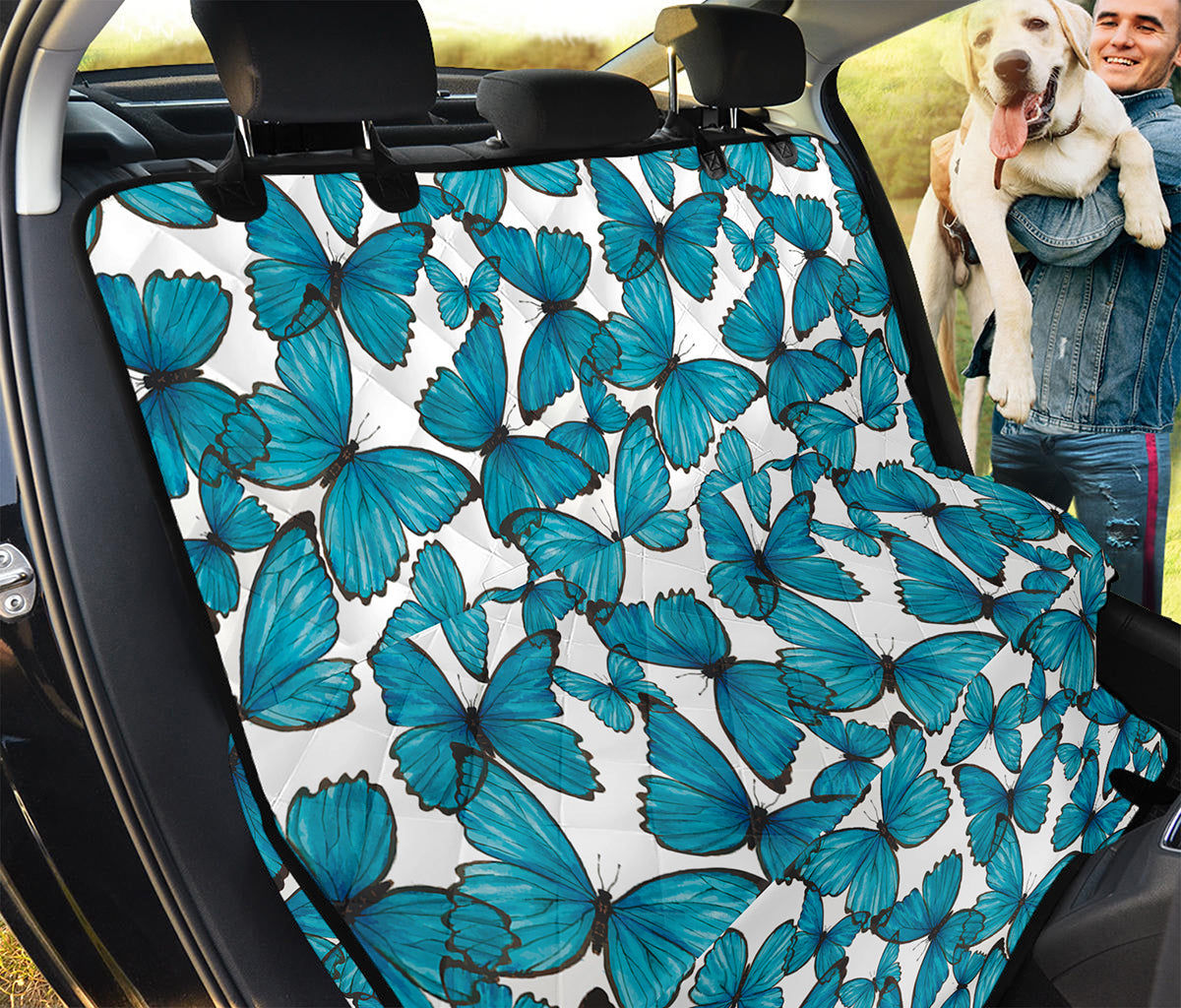 Blue Watercolor Butterfly Pattern Print Pet Car Back Seat Cover