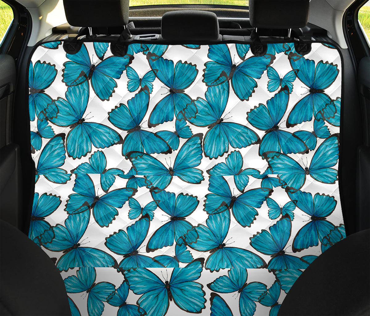 Blue Watercolor Butterfly Pattern Print Pet Car Back Seat Cover