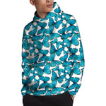 Blue Watercolor Butterfly Pattern Print Pullover Hoodie