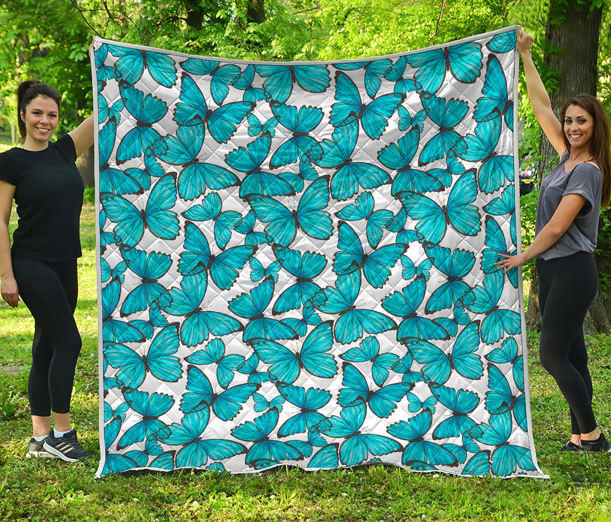 Blue Watercolor Butterfly Pattern Print Quilt