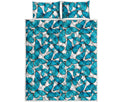 Blue Watercolor Butterfly Pattern Print Quilt Bed Set