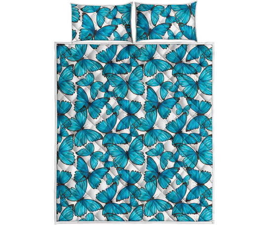 Blue Watercolor Butterfly Pattern Print Quilt Bed Set