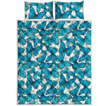 Blue Watercolor Butterfly Pattern Print Quilt Bed Set