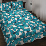 Blue Watercolor Butterfly Pattern Print Quilt Bed Set