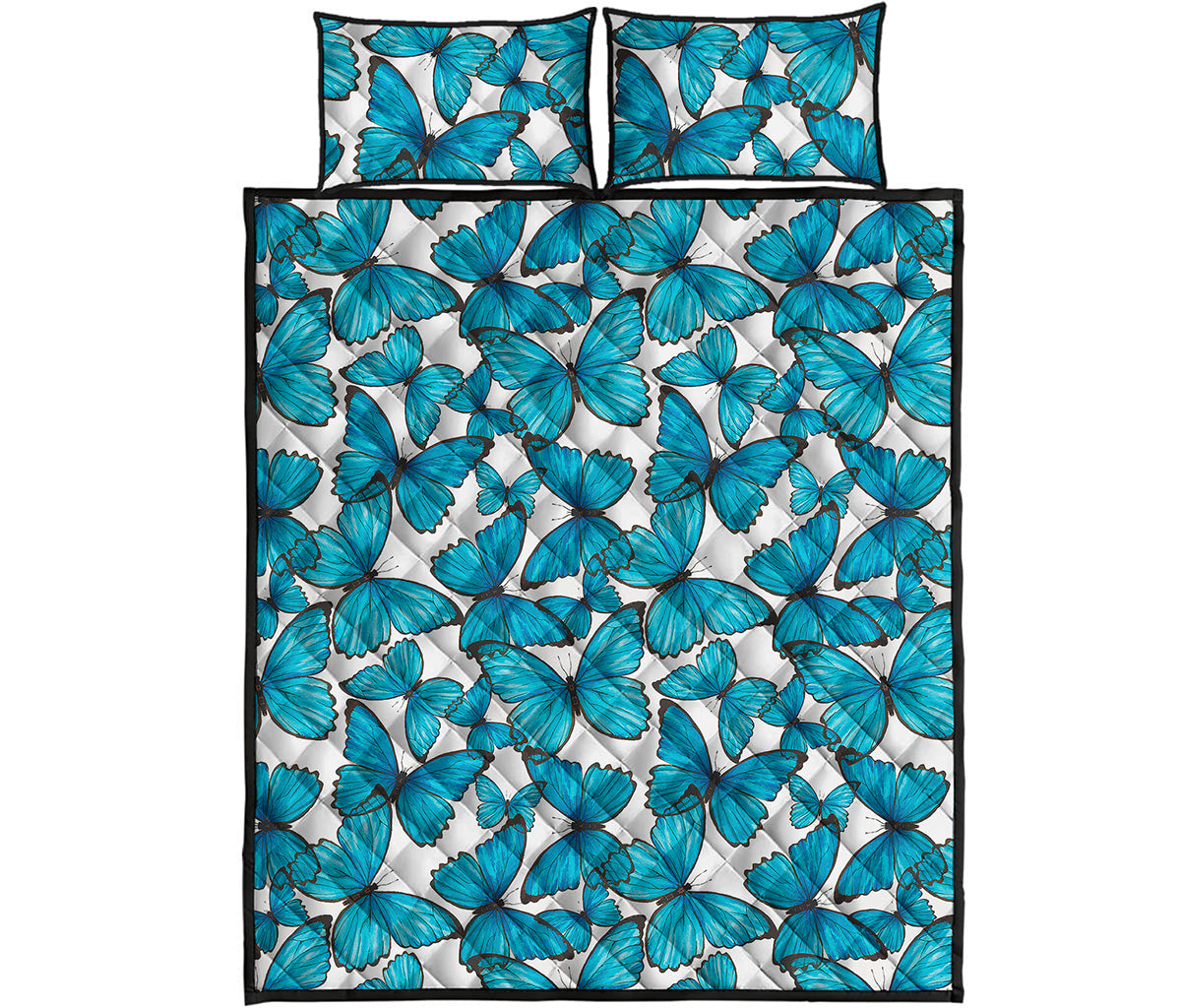 Blue Watercolor Butterfly Pattern Print Quilt Bed Set