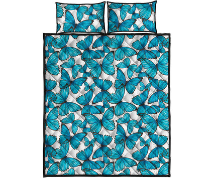 Blue Watercolor Butterfly Pattern Print Quilt Bed Set