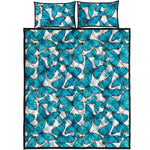 Blue Watercolor Butterfly Pattern Print Quilt Bed Set