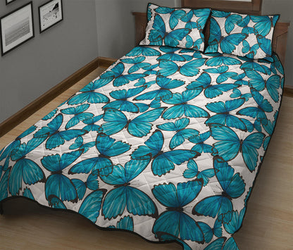 Blue Watercolor Butterfly Pattern Print Quilt Bed Set