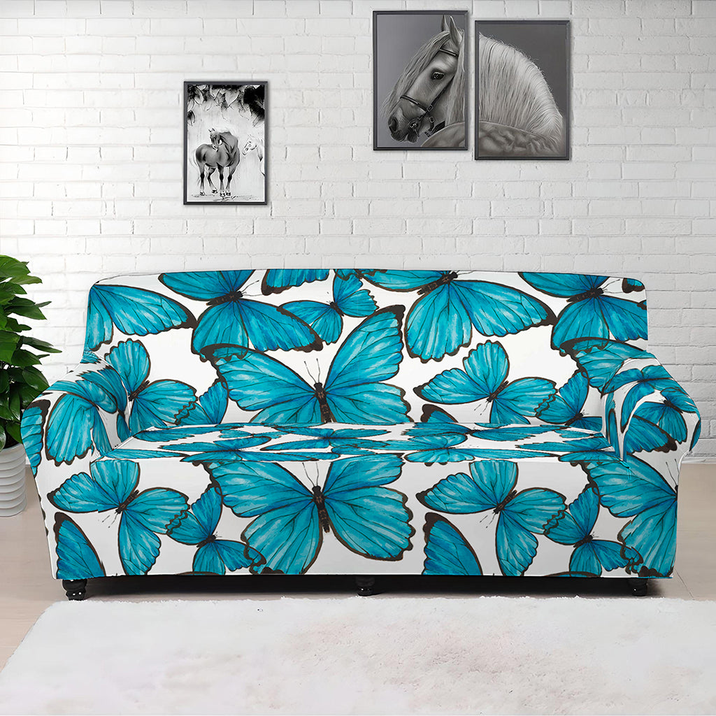 Blue Watercolor Butterfly Pattern Print Sofa Cover