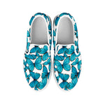 Blue Watercolor Butterfly Pattern Print White Slip On Shoes