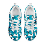 Blue Watercolor Butterfly Pattern Print White Sneakers