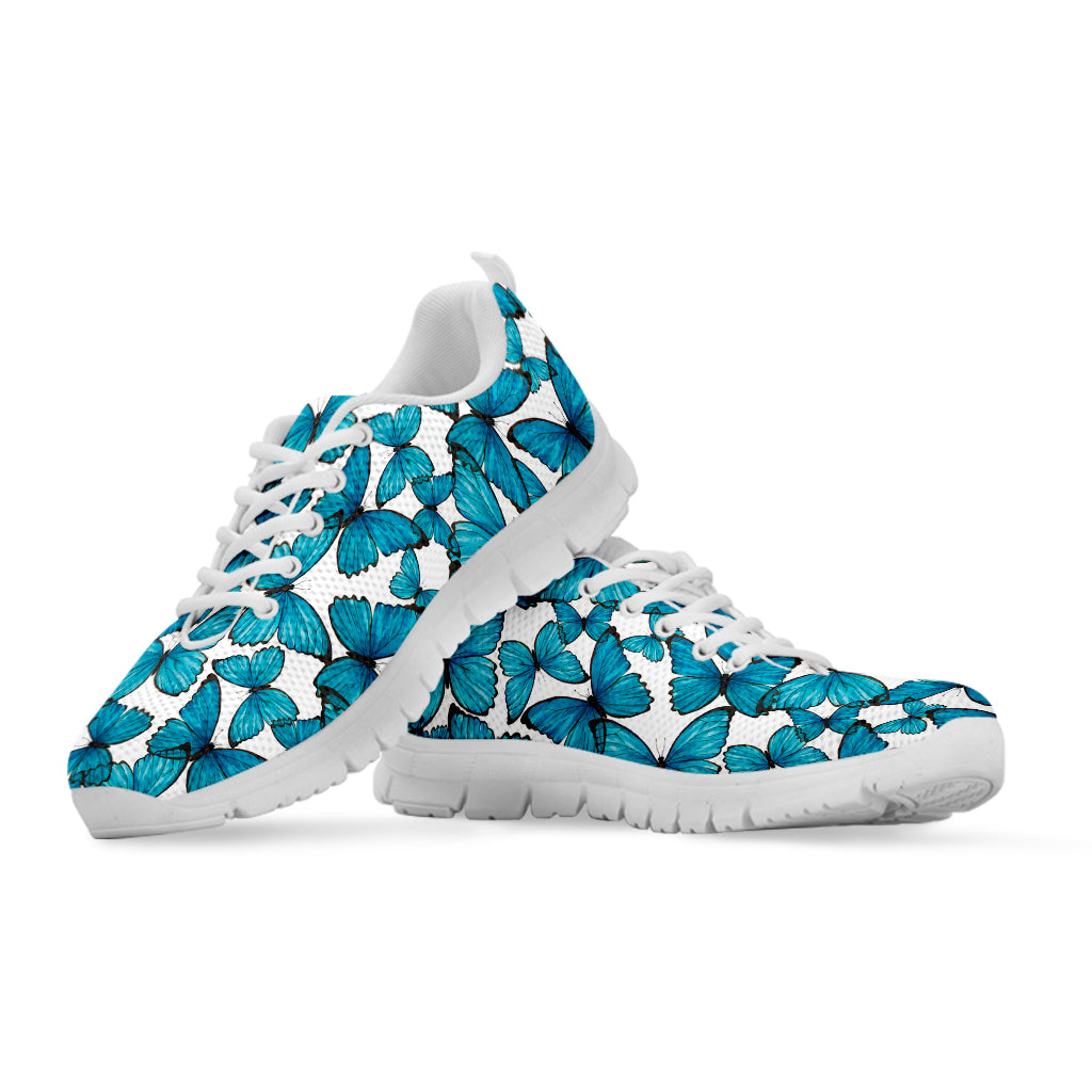 Blue Watercolor Butterfly Pattern Print White Sneakers