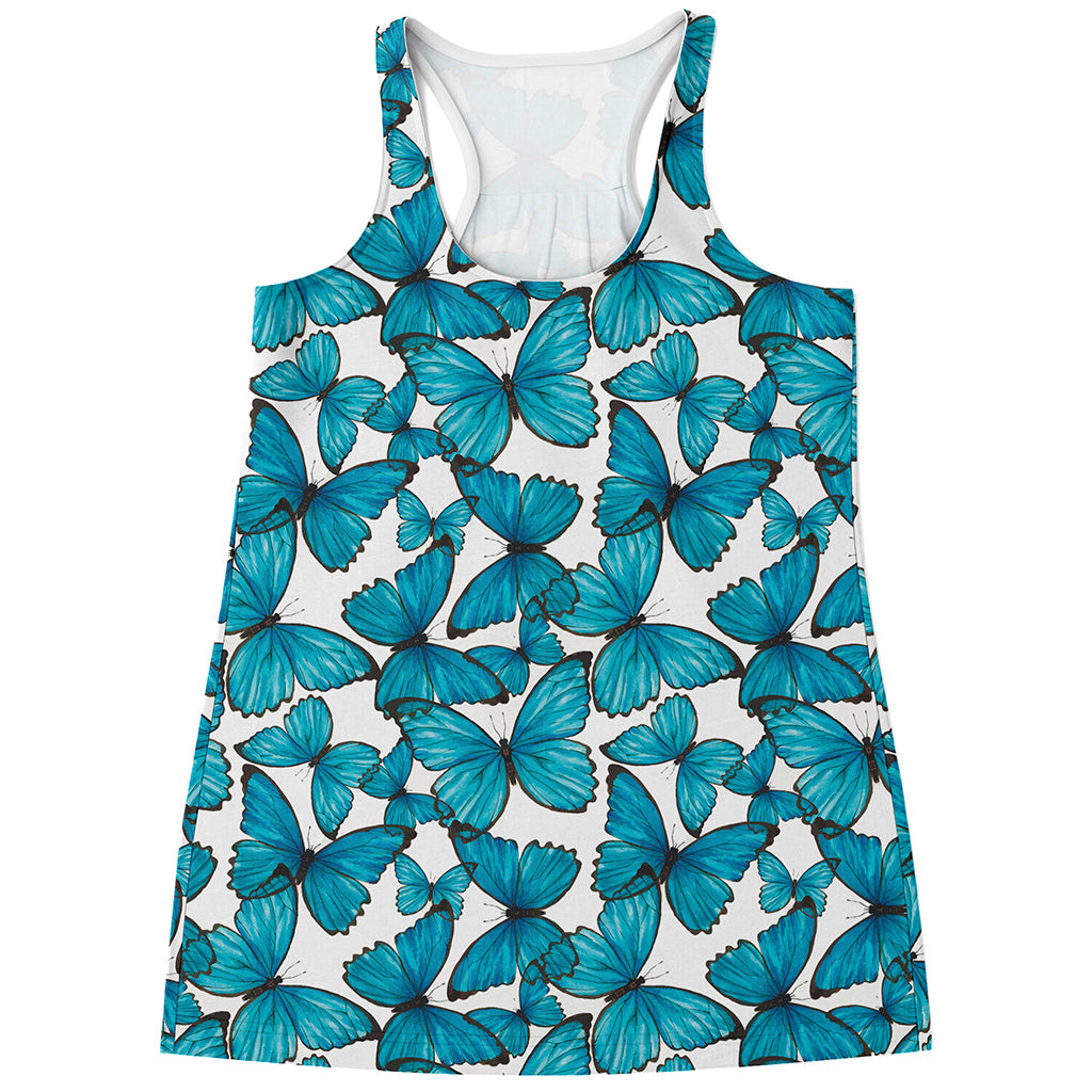 Blue Watercolor Butterfly Pattern Print Women's Racerback Tank Top