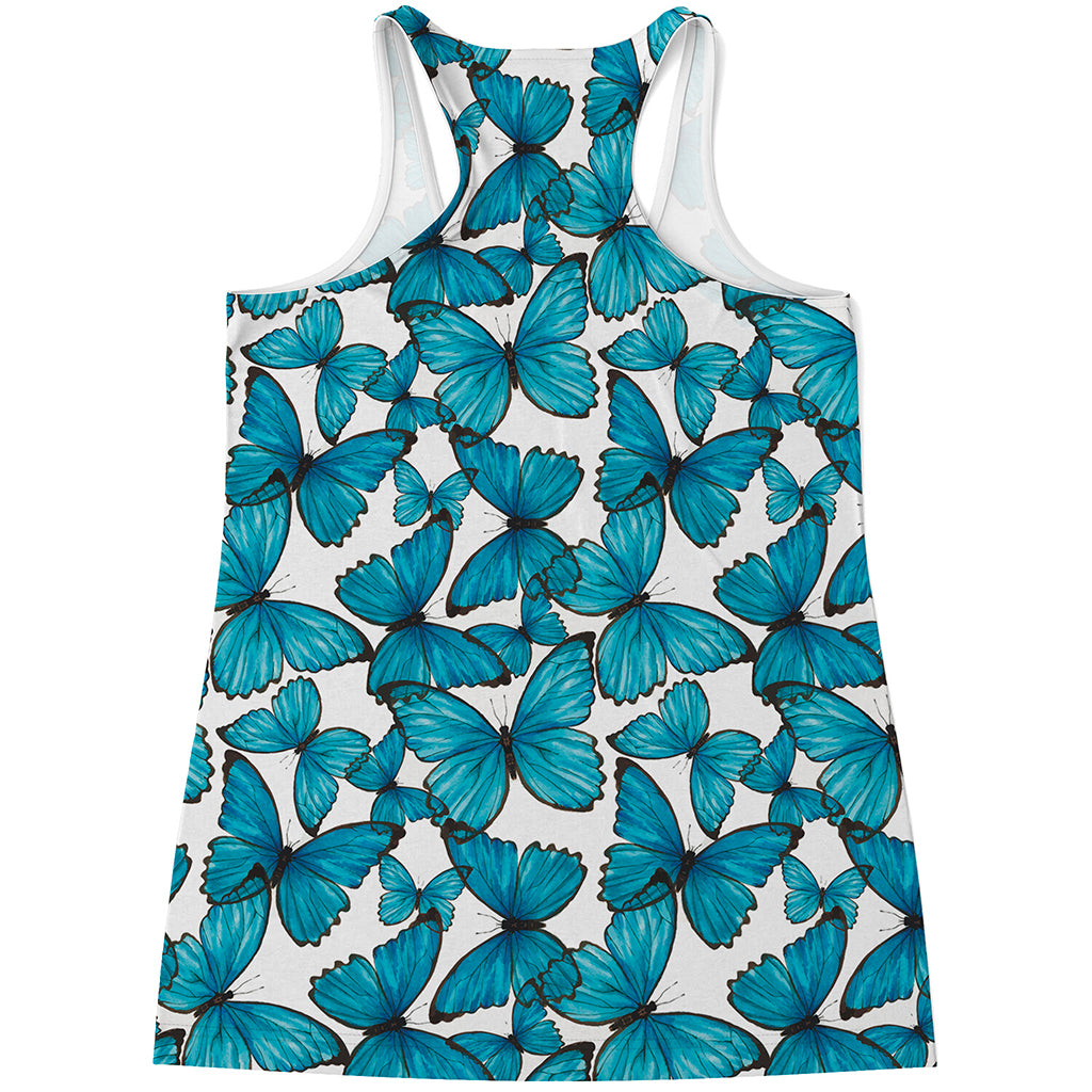 Blue Watercolor Butterfly Pattern Print Women's Racerback Tank Top