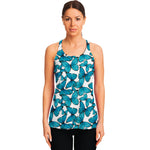 Blue Watercolor Butterfly Pattern Print Women's Racerback Tank Top