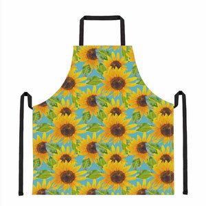 Blue Watercolor Sunflower Pattern Print Apron