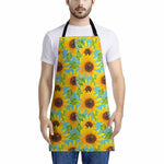 Blue Watercolor Sunflower Pattern Print Apron