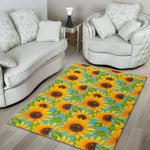 Blue Watercolor Sunflower Pattern Print Area Rug GearFrost