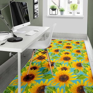 Blue Watercolor Sunflower Pattern Print Area Rug GearFrost