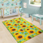 Blue Watercolor Sunflower Pattern Print Area Rug GearFrost