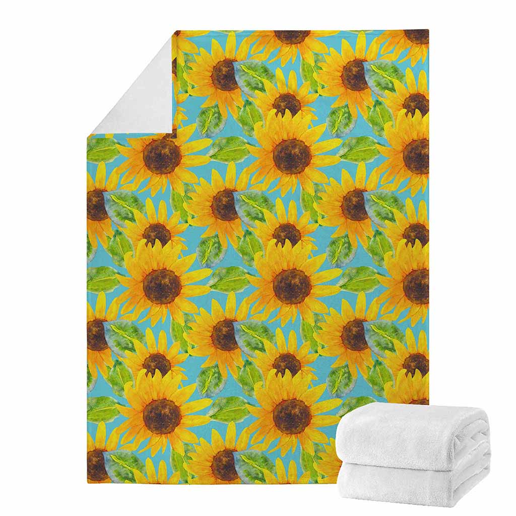 Blue Watercolor Sunflower Pattern Print Blanket