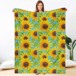Blue Watercolor Sunflower Pattern Print Blanket