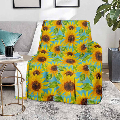 Blue Watercolor Sunflower Pattern Print Blanket