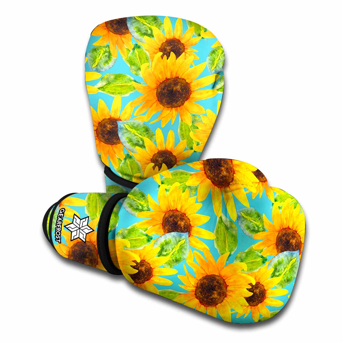 Blue Watercolor Sunflower Pattern Print Boxing Gloves