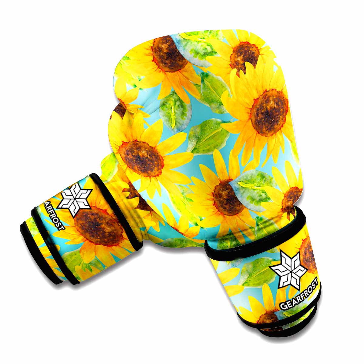 Blue Watercolor Sunflower Pattern Print Boxing Gloves