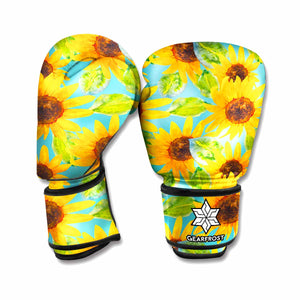 Blue Watercolor Sunflower Pattern Print Boxing Gloves