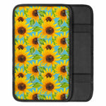 Blue Watercolor Sunflower Pattern Print Car Center Console Cover