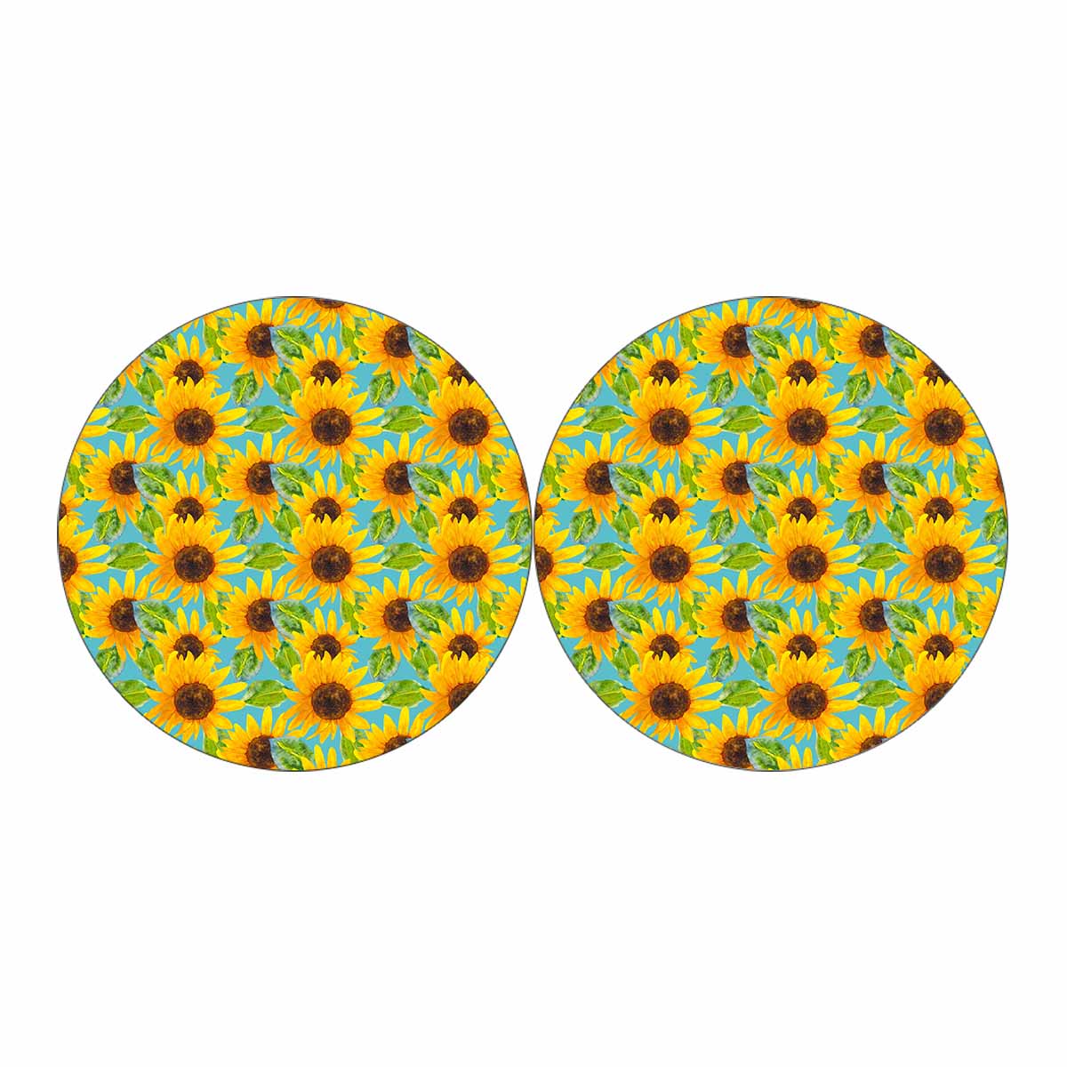 Blue Watercolor Sunflower Pattern Print Car Coasters