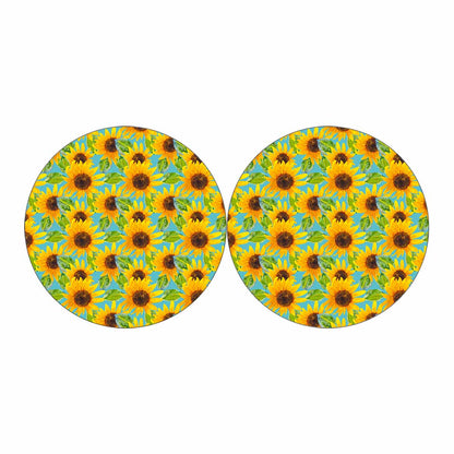 Blue Watercolor Sunflower Pattern Print Car Coasters