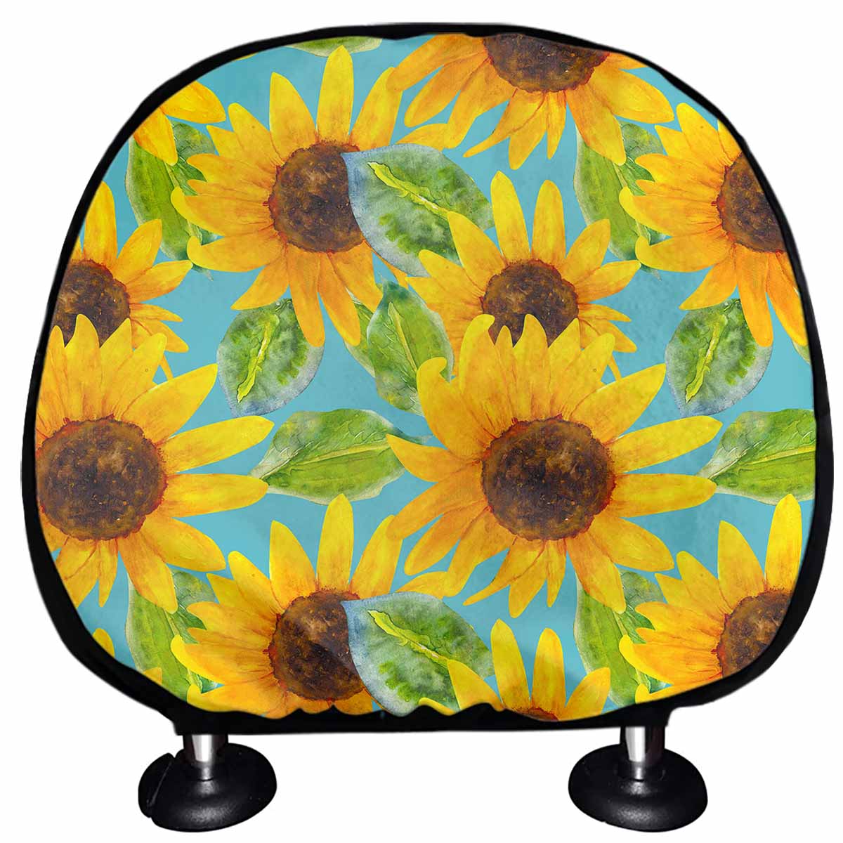 Blue Watercolor Sunflower Pattern Print Car Headrest Covers