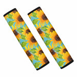 Blue Watercolor Sunflower Pattern Print Car Seat Belt Covers