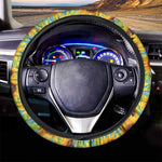 Blue Watercolor Sunflower Pattern Print Car Steering Wheel Cover