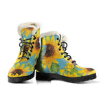 Blue Watercolor Sunflower Pattern Print Comfy Boots GearFrost