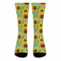 Blue Watercolor Sunflower Pattern Print Crew Socks