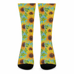 Blue Watercolor Sunflower Pattern Print Crew Socks