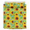 Blue Watercolor Sunflower Pattern Print Duvet Cover Bedding Set