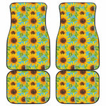 Blue Watercolor Sunflower Pattern Print Front and Back Car Floor Mats