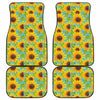 Blue Watercolor Sunflower Pattern Print Front and Back Car Floor Mats