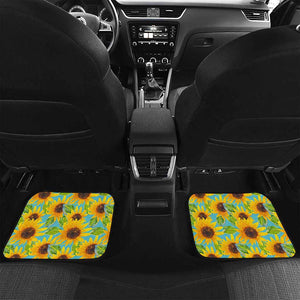 Blue Watercolor Sunflower Pattern Print Front and Back Car Floor Mats