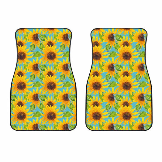 Blue Watercolor Sunflower Pattern Print Front Car Floor Mats