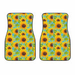 Blue Watercolor Sunflower Pattern Print Front Car Floor Mats