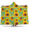 Blue Watercolor Sunflower Pattern Print Hooded Blanket