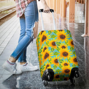 Blue Watercolor Sunflower Pattern Print Luggage Cover GearFrost