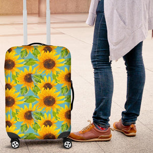 Blue Watercolor Sunflower Pattern Print Luggage Cover GearFrost