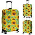 Blue Watercolor Sunflower Pattern Print Luggage Cover GearFrost